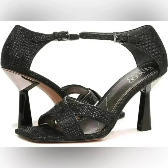 FRANCO SARTO RANIA 2 STILETTO CUT-OUT high HEELS sandals black size 10 - Picture 1 of 7